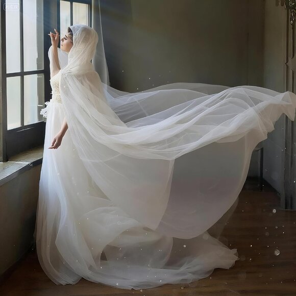 Halloween Lace Cape Full Length Hooded Cloak Gothic Witch Sheer Cape for Cosplay - Picture 3 of 6